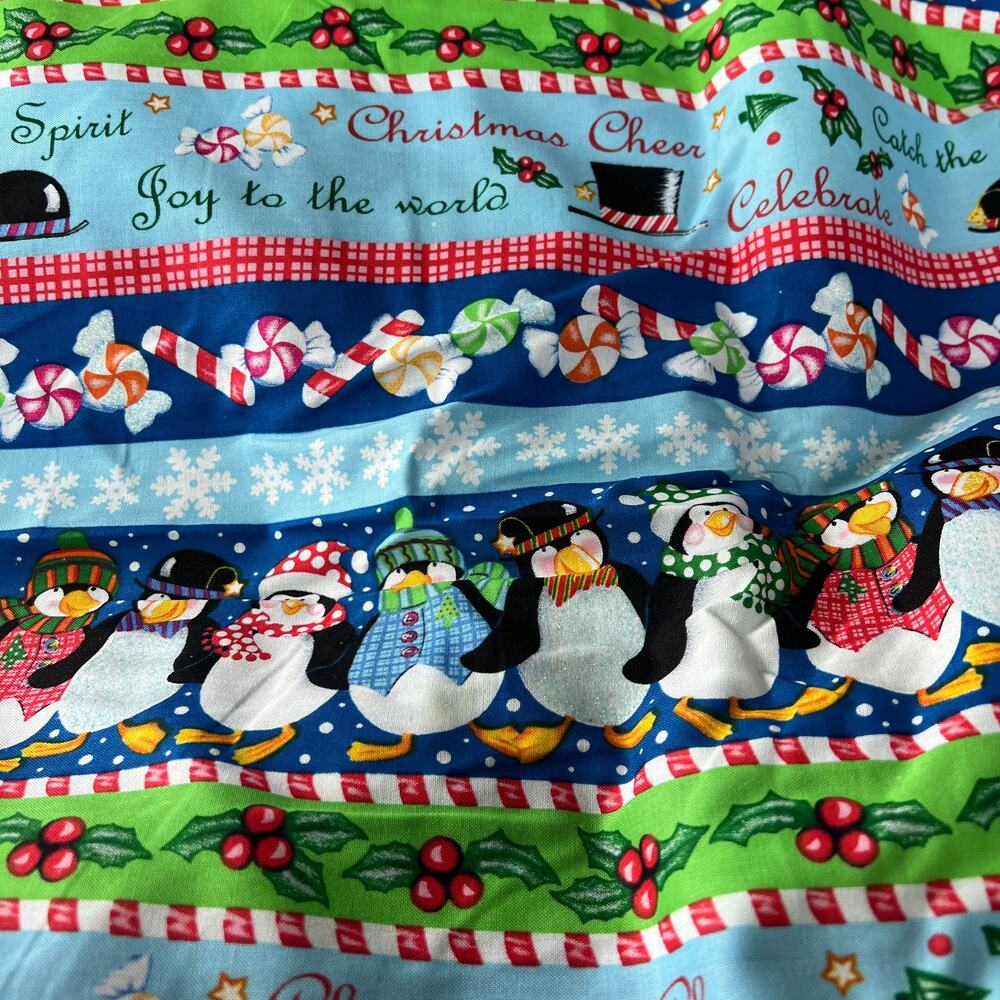 MBT Fabrics Holiday Penguin Candy Blue Iridescent Glitter Kimberly Montgomery